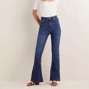Boden Women’s high rise split flare jeans Classic Blue medium wash stretchy 33W